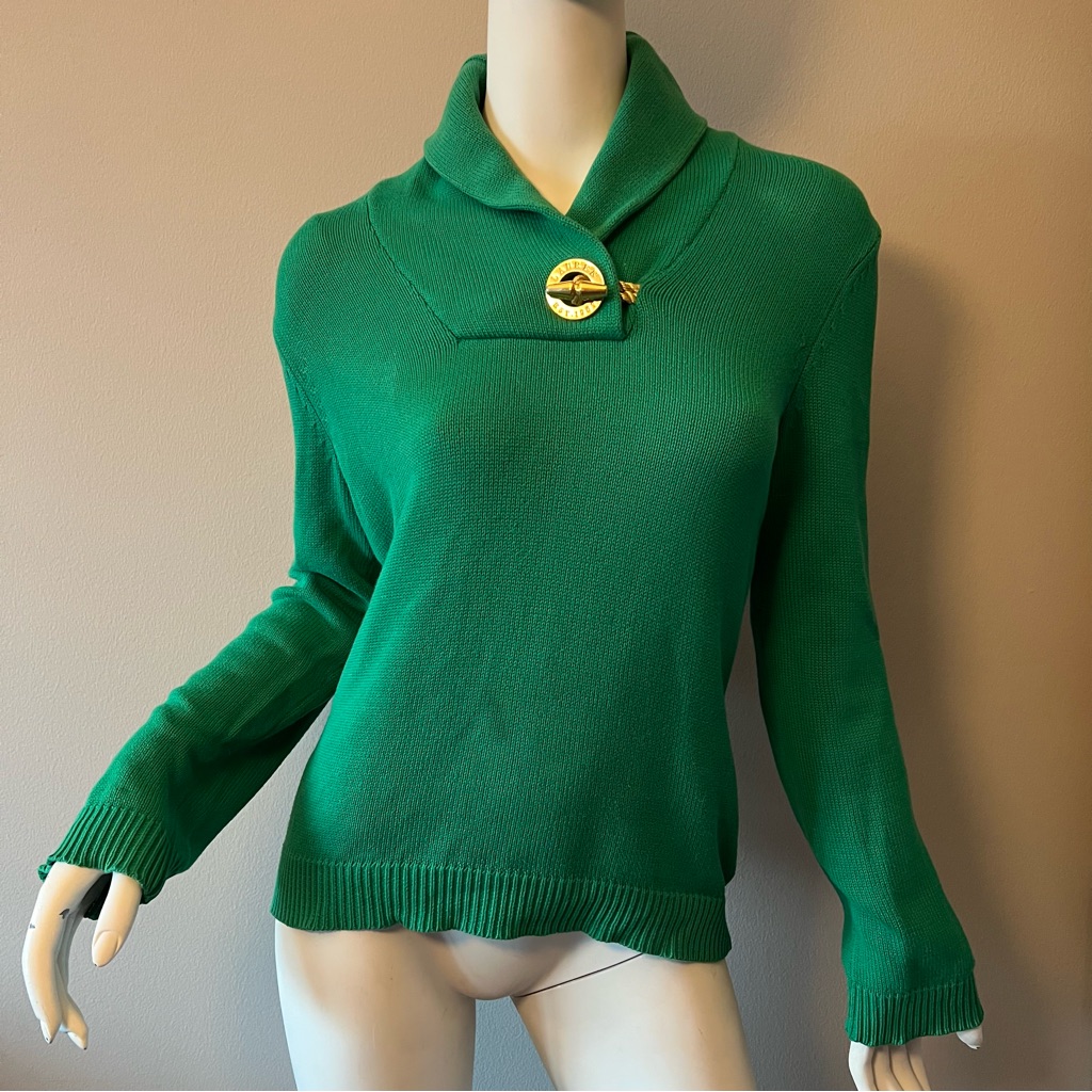 Ralph Lauren Green Cowl Neck Sweater With Gold Button